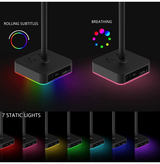 KAFRI RGB Headphone Stand with USB Charger Desk Gaming Headset Holder Hanger Rack with 3 USB Charging Port and 2 Outlet - Suitable for Gamer Desktop Table Game Earphone Accessories Boyfriend Gift KAFRI RGB Headphone Stand with USB Charger Desk Gaming Headset Holder Hanger Rack with 3 USB Charging Port and 2 Outlet - Suitable for Gamer Desktop Table Game Earphone Accessories Boyfriend Gift
