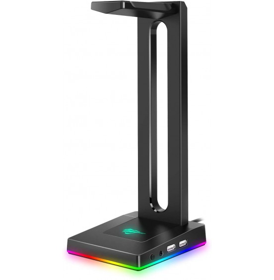 Havit RGB Headphones Stand with 3.5mm AUX and 2 USB Ports, Headphone Holder for Gamers Gaming PC Accessories Desk Havit RGB Headphones Stand with 3.5mm AUX and 2 USB Ports, Headphone Holder for Gamers Gaming PC Accessories Desk