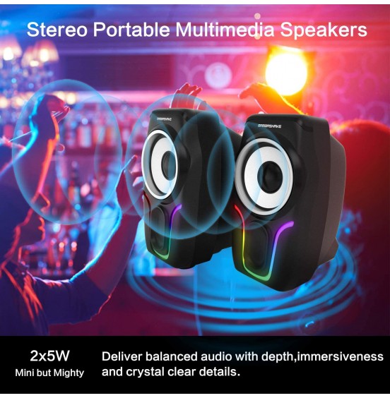 Computer Speakers,2.0 Stereo Volume Control Gaming Speakers with Surround Sound,6 RGB LED Backlit Effect,USB Powered Wired Laptop Speakers with 3.5mm for Desktop Computer/PC/Laptops(White) Computer Speakers,2.0 Stereo Volume Control Gaming Speakers with Surround Sound,6 RGB LED Backlit Effect,USB Powered Wired Laptop Speakers with 3.5mm for Desktop Computer/PC/Laptops(White)