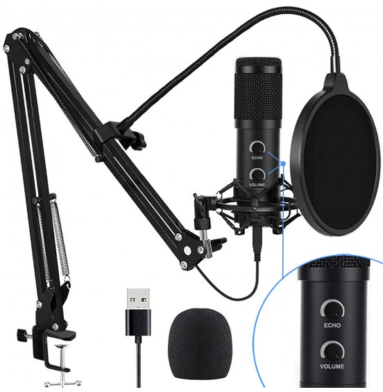 2021 Upgraded USB Condenser Microphone for Computer, Great for Gaming, Podcast, LiveStreaming, YouTube Recording, Karaoke on PC, Plug & Play, with Adjustable Metal Arm Stand, Ideal for Gift, Black 2021 Upgraded USB Condenser Microphone for Computer, Great for Gaming, Podcast, LiveStreaming, YouTube Recording, Karaoke on PC, Plug & Play, with Adjustable Metal Arm Stand, Ideal for Gift, Black