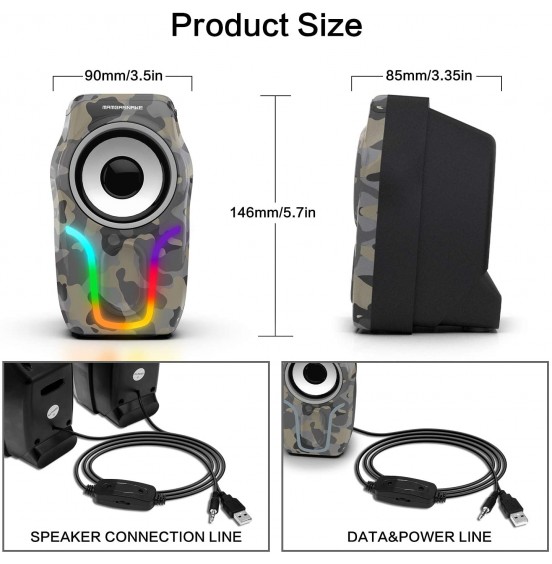 Computer Speakers,2.0 Stereo Volume Control Gaming Speakers with Surround Sound,6 RGB LED Backlit Effect,USB Powered Wired Laptop Speakers with 3.5mm for Desktop Computer/PC/Laptops(White) Computer Speakers,2.0 Stereo Volume Control Gaming Speakers with Surround Sound,6 RGB LED Backlit Effect,USB Powered Wired Laptop Speakers with 3.5mm for Desktop Computer/PC/Laptops(White)