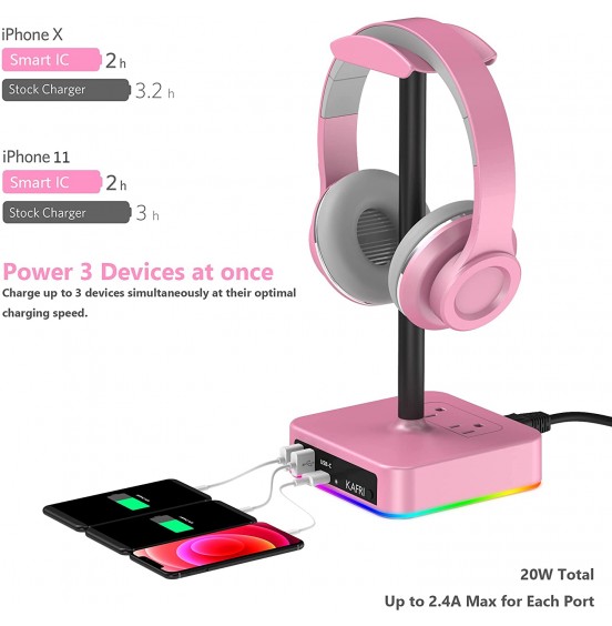 KAFRI RGB Headphone Stand with USB Charger Desk Gaming Headset Holder Hanger Rack with 3 USB Charging Port and 2 Outlet - Suitable for Gamer Desktop Table Game Earphone Accessories Boyfriend Gift KAFRI RGB Headphone Stand with USB Charger Desk Gaming Headset Holder Hanger Rack with 3 USB Charging Port and 2 Outlet - Suitable for Gamer Desktop Table Game Earphone Accessories Boyfriend Gift