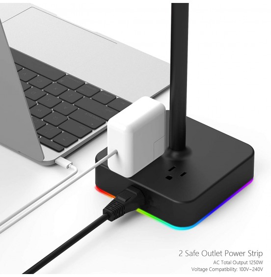 KAFRI RGB Headphone Stand with USB Charger Desk Gaming Headset Holder Hanger Rack with 3 USB Charging Port and 2 Outlet - Suitable for Gamer Desktop Table Game Earphone Accessories Boyfriend Gift KAFRI RGB Headphone Stand with USB Charger Desk Gaming Headset Holder Hanger Rack with 3 USB Charging Port and 2 Outlet - Suitable for Gamer Desktop Table Game Earphone Accessories Boyfriend Gift