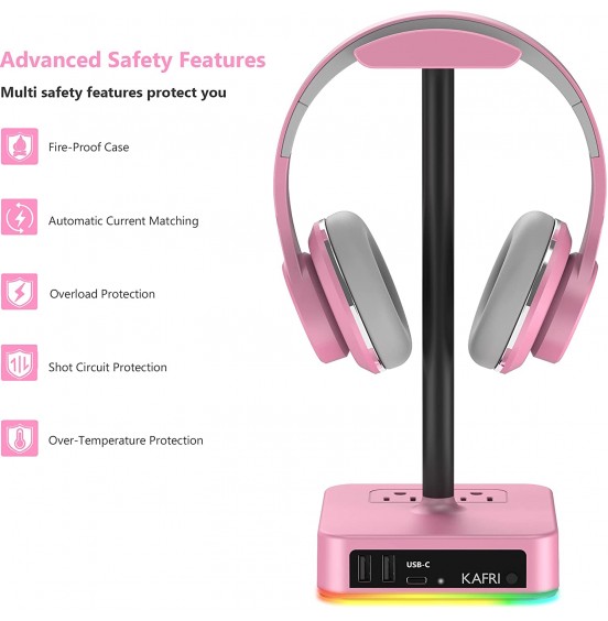 KAFRI RGB Headphone Stand with USB Charger Desk Gaming Headset Holder Hanger Rack with 3 USB Charging Port and 2 Outlet - Suitable for Gamer Desktop Table Game Earphone Accessories Boyfriend Gift KAFRI RGB Headphone Stand with USB Charger Desk Gaming Headset Holder Hanger Rack with 3 USB Charging Port and 2 Outlet - Suitable for Gamer Desktop Table Game Earphone Accessories Boyfriend Gift