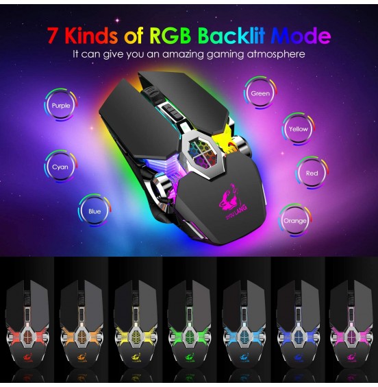 Wireless Gaming Mouse Rechargeable,RGB Multi-Colour Backlit Game Mice with 7 Buttons Computer Accessories,2.4G Silent Optical,3 Adjustable DPI Game Mouse Power Saving Mode for Laptop/PC/Notebook Wireless Gaming Mouse Rechargeable,RGB Multi-Colour Backlit Game Mice with 7 Buttons Computer Accessories,2.4G Silent Optical,3 Adjustable DPI Game Mouse Power Saving Mode for Laptop/PC/Notebook