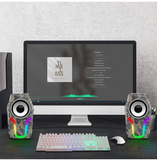 Computer Speakers,2.0 Stereo Volume Control Gaming Speakers with Surround Sound,6 RGB LED Backlit Effect,USB Powered Wired Laptop Speakers with 3.5mm for Desktop Computer/PC/Laptops(White) Computer Speakers,2.0 Stereo Volume Control Gaming Speakers with Surround Sound,6 RGB LED Backlit Effect,USB Powered Wired Laptop Speakers with 3.5mm for Desktop Computer/PC/Laptops(White)